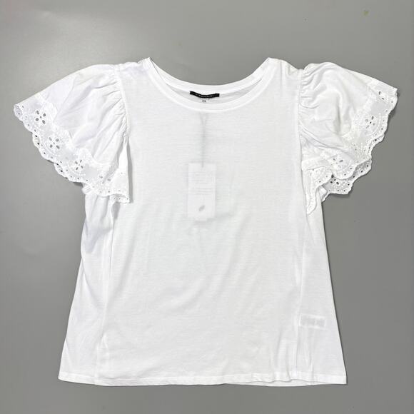 Tahari Crochet Lace Short Flutter Sleeves White Eyelet - Picture 2 of 7
